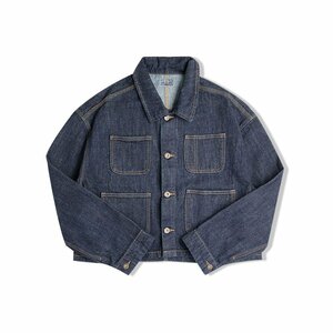 春秋定番 14OZ 100%コットン デニムジャケット レディース ゆったり 無地 ウォッシュ加工 マルチポケット S/M