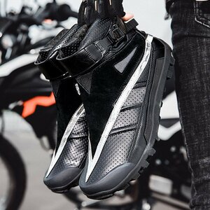 新品 ライディングシューズ メンズ バイクシューズ バイクブーツ スニーカー オートバイ用 靴 通気性 耐磨耗性 滑り止め ブラック 26.5CM