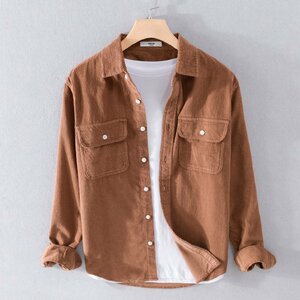 シンプル 長袖シャツ コットン100% メンズ ゆったり 無地 コーデュロイシャツ 春秋服 お兄系 アウトドア カジュアル