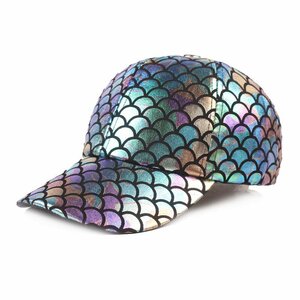 キャップ 帽子 グラデーション 魚の鱗 うろこ柄 メンズ用 野球帽 メンズファッション ワークキャップ 光沢のある 派手なデザイン帽子