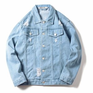 シンプル デニムジャケット Gジャン ダメージ加工 ワークジャケット ゆったり メンズ 大きいサイズ 春秋服 ジージャン 2XL