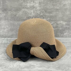 ハット 帽子 リボン結び レディース 草編み 麦わら帽子 遮熱 春夏 折り畳めて洗えるストローハット 頭囲56~58cm