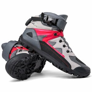 オートバイ用 ライディングシューズ メンズ バイクシューズ バイク用 スニーカー 靴 履きやすい 通気性 耐磨耗性 滑り止め 黒×赤 26.5cm