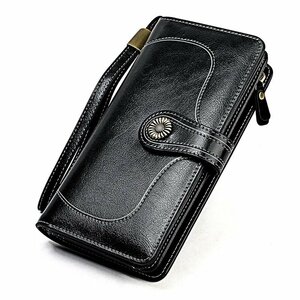 人気 長財布 メンズ財布 レディース財布 大容量 お札入れ 小銭入れ 使いやすい オイルワックス レザー 多機能 クラッチバッグ 黒