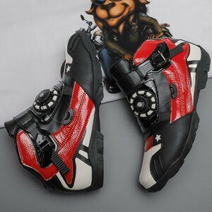 オートバイ ブーツ バイク用靴 バイクブーツ ライディングシューズ 保護 メンズ カジュアル 反射 通気性 耐磨耗性 滑り止め レッド 23cm