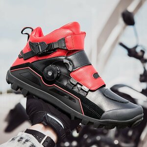 新品 オートバイ用 ライディングシューズ メンズ バイクシューズ バイク用 スニーカー 靴 耐衝撃 通気性 耐磨耗性 滑り止め 黒×赤 27.5cm
