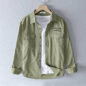 シンプル 長袖シャツ コットン100% シャツジャケット メンズ ゆったり 春秋服 無地 アウトドア XL