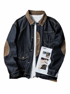 レトロ パッチワーク デニムジャケット ゆったり メンズ Gジャン ワークジャケット 春秋服 ジージャン XL