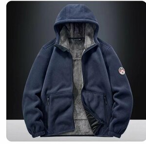 極暖 フリースジャケット メンズ ボアフリース フード付き 暖か 防寒 起毛 裏起毛 秋冬 アウトドア 厚手 M~4XL 紺色