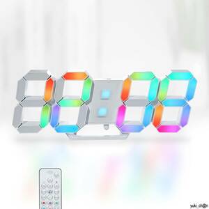 デジタル時計 ネオン壁掛け時計 ネオンカラー15インチ 多色 LED時計 RGB置き時計 明るさ調整可能 リモコン付き 日付 温度 アラーム機能