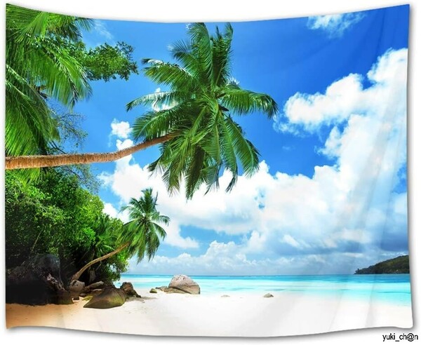 タペストリー ビーチ風景 150ｘ100cm ヤシの木と海 青空と白雲 壁掛け 南国風情 おしゃれ インテリア 多機能 布ポスター 気分転換