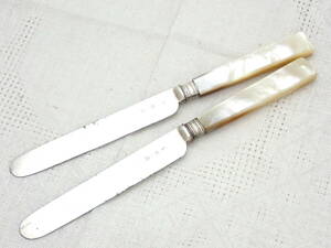 A.B. SAVORY & SONS 英国アンティーク 白蝶貝 Silver シルバープレート ヴィクトリアン ナイフ 2本 マザーオブパール ロンドン イギリス製