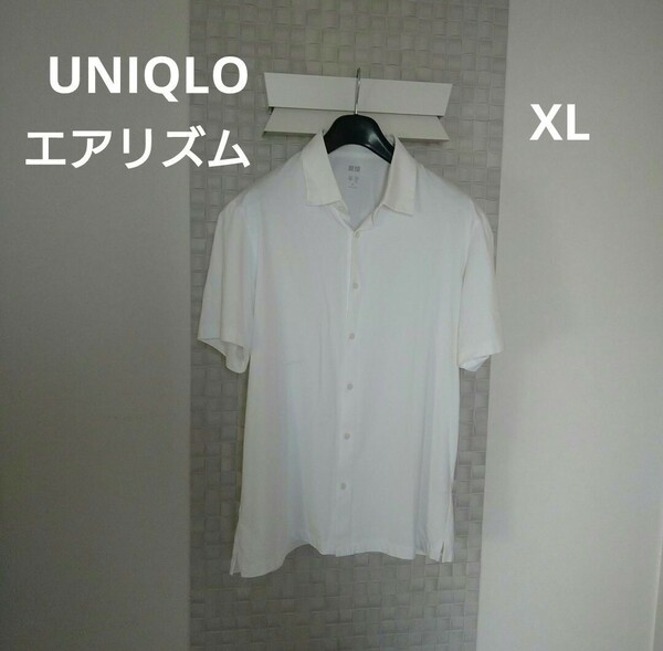 UNIQLO ユニクロ　エアリズム　フルオープン　ポロシャツ　XLサイズ シャツ 半袖　ホワイト　白