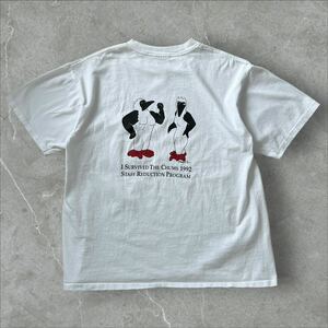 90s シングルステッチ chums ポケット Tシャツ ペンギン アニマル キャラクター 環境 メッセージ 企業T ホワイト ヴィンテージ Vintage