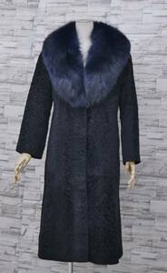 # dyeing blue fox X Astra can # long coat # dress length 106cm# collar BIG size ( blue group )# size 13 number # rare color #