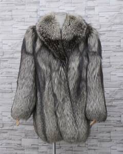 # silver fox # semi-long coat # dress length 80cm#SAGA silver # collar BIG size #