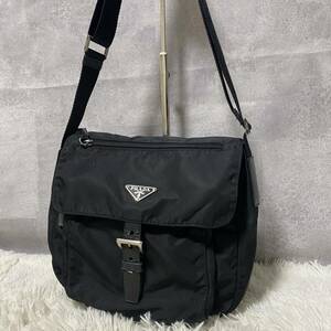 1 jpy PRADA Prada shoulder bag nylon triangle plate Logo plate black black diagonal ..te Hsu to nylon leather 