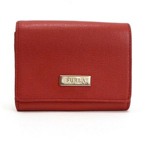 52307 Furla folding in half coin case pass case key ring attaching orange ( pink ) leather used AB rank 