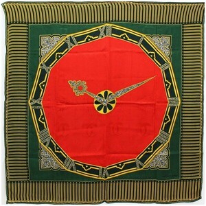 46009 Cartier silk scarf clock pattern red × green used A rank must de Cartier |