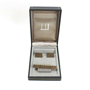 54562 Dunhill necktie pin & cuffs set silver × Gold used A rank dunhill l accessory men's 