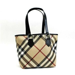 53363 Burberry tote bag shoulder bag shoulder ..PVC silver metal fittings check pattern beige used AB rank 