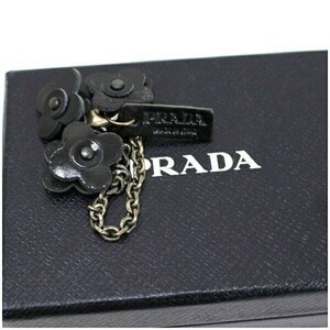 53379 Prada back charm key holder chain pa tent flower motif used AB rank PRADA