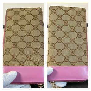 ☆美品☆1円〜☆GUCCI GG柄ラウンドファスナー ウォレット グッチ 箱・布袋付き チャーム付き 鑑定済みの画像9