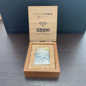 ＃1500D 【未使用品】ZIPPO オイルライター ジッポー レア ダイヤモンド入り特別限定品 通しナンバー No136 MEN'S DIAMOND 箱付き 現状渡