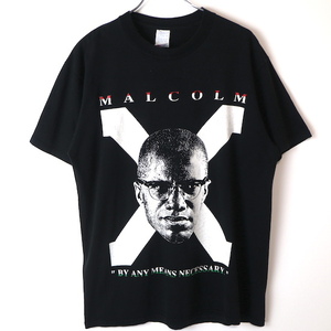 90s USA製 MALCOLM X マルコムエックス プリント Tシャツ(メンズ L)ブラック ヴィンテージ