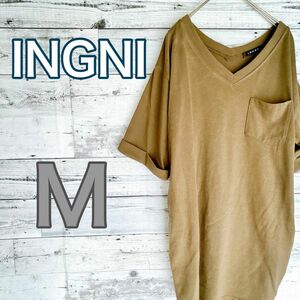 INGNI イング M チュニック Ｖネック ポッケ付き オリーブ カーキ 半袖 体型カバー