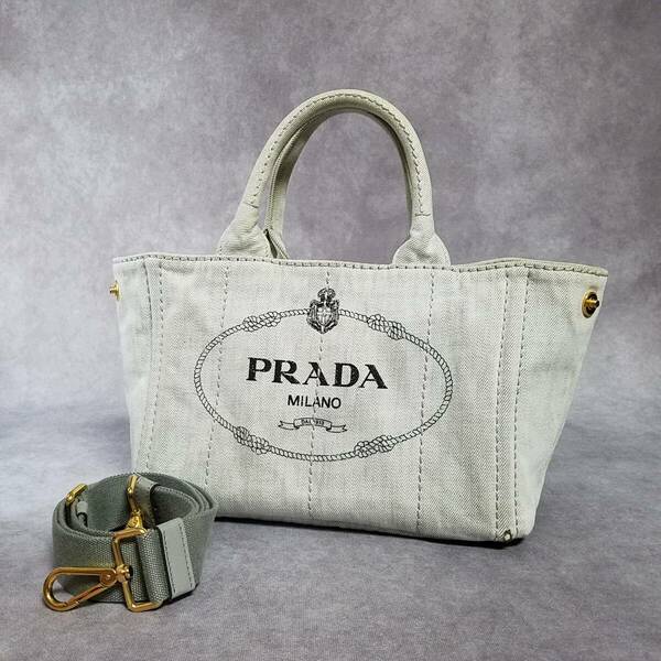 【良好　クリーニング済】PRADA　プラダ　正規品　カナパS　2Way　ビアンコ　トートバッグ　ハンドバッグ　ショルダーバッグ　三角プレート