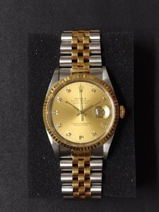 ☆稼働品☆ ロレックス/ROLEX デイトジャスト 16233G シャンパン・ゴールド/10Pダイヤ コンビ 自動巻き 腕時計 メンズ YG×SS