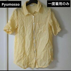 Pyumosso 半袖シャツ ストライプ シースルー 爽やか イエロー 黄色 半袖 シャツ トップス