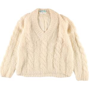 古着 Tami KNIT WEAR ハンドニット ケーブル編み Vネック モヘアニットセーター イタリア製 レディースM /eaa285090 【LP2405】