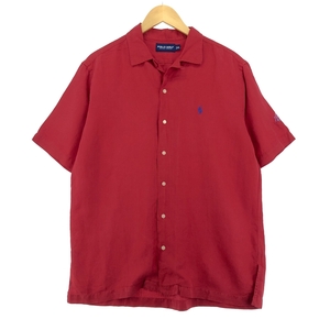 古着 ラルフローレン Ralph Lauren POLO GOLF ポロゴルフ 半袖 オープンカラー リネンシャツ メンズM /eaa442096