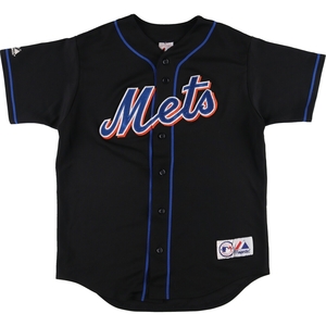 古着 MAJESTIC MLB NEW YORK METS ニューヨークメッツ ゲームシャツ ベースボールシャツ メンズM /eaa450929