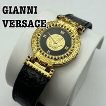 1円 GIANNI VERSACE ジャンニ ヴェルサーチ 7008012 メデューサ レディース腕時計 クォーツ ロゴ 純正レザーベルト 可動 稼働 動作品_画像1