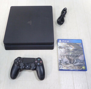 Sony PlayStation 4 500GB 黒 CUH-2000A ソフト1本 ・MONSTER HUNTER WORLD セット 中古 D601