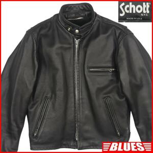 即決★アメリカ製 Schott★メンズ M レザーライダースジャケット ショット 641 USA 38 黒 本革 シングル 本皮 立襟 80’s ヴィンテージ