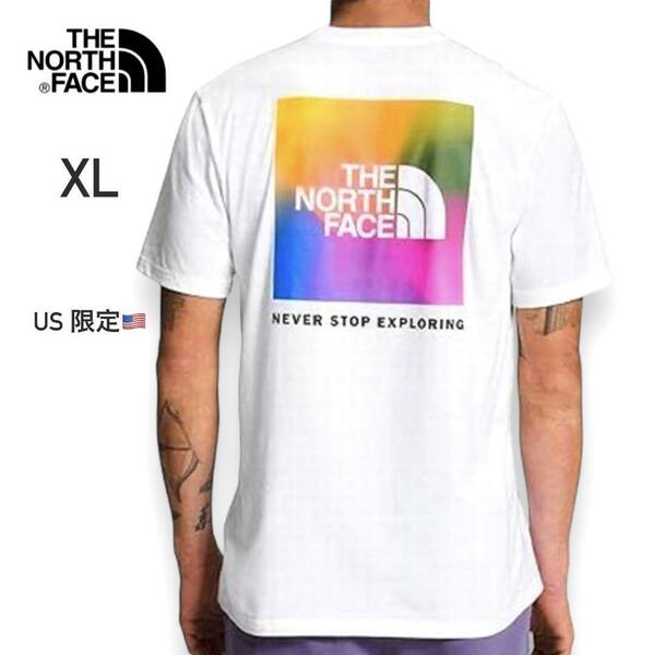 US限定！ ノースフェイス レインボー Tシャツ 半袖 XL ボックス ロゴ 日本未発売 海外限定 THE NORTH FACE 半袖Tシャツ バックプリント XXL