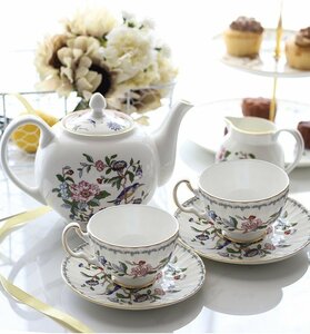 Aynsley エインズレイ　イギリス　洋食器　茶器　花柄　ティーポット　カップ＆ソーサー　２客セット　お祝い　プレゼント