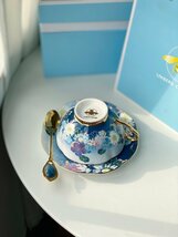 LINBERG ceramic セラミック　新品　ティーカップ　ソーサー　スプーン付き　セット　洋食器　お祝い　プレゼント　ブルー_画像3