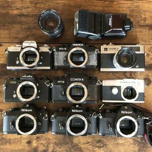 まとめ フィルムカメラ 9台 レンズ2個 セット / MINOLTA XD YASHICA FX-3 OLYMPUS PEN-F Nikon ニコン EM アクセサリー #8171