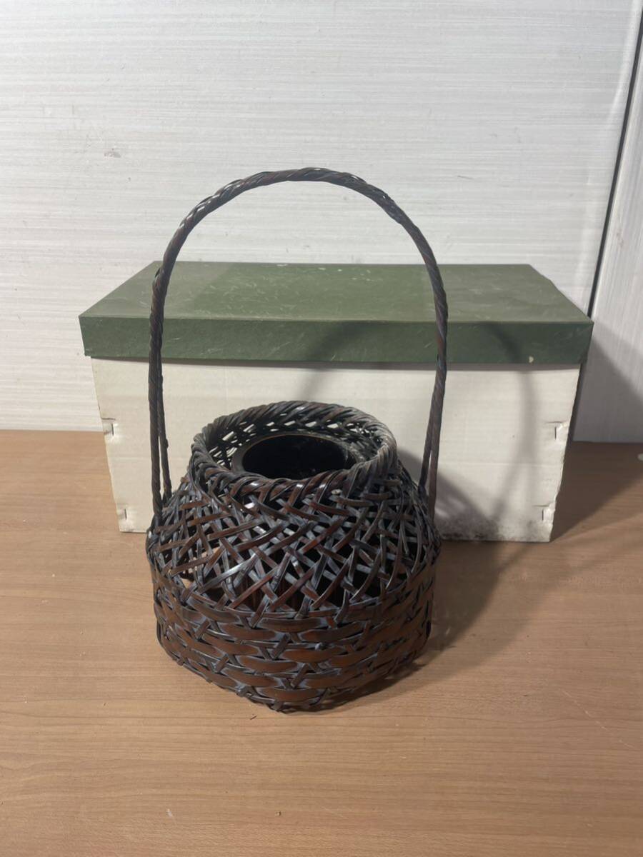 【美品】古竹細工 紫竹花籠 花器 花入 茶道具 華道具 竹籠 【美品】古竹細工 紫竹花籠 花器 花入 茶道具 華道具 竹籠