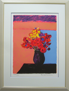 Art hand Auction 作者不詳 絵画 版画 静物画 花と花瓶 送料無料, 美術品, 絵画, その他