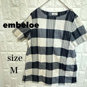 embeloe リネン M チェック柄 カットソー チュニック Tシャツ トップス 半袖 半袖Tシャツ カットソー 