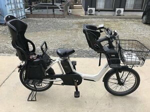 P7 中古電動アシスト自転車 1円売切り！ パナソニック ギュットアニーズ 白 前かご前後チャイルドシート付き 配送エリア内は送料3800円でお