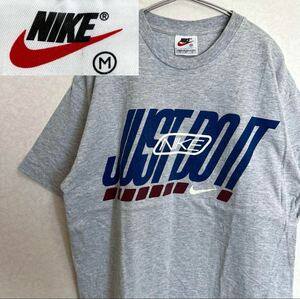 90s NIKE Nike JUST DO IT серый футболка Малайзия производства M короткий рукав серый Vintage 