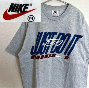 90s NIKE ナイキ JUST DO ITグレー Tシャツ マレーシア製 M半袖 グレー ビンテージ 