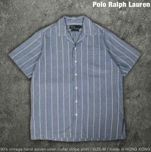  Polo Ralph Lauren 90s Vintage рука ткань открытый цвет полоса рубашка Polo Ralph Lauren короткий рукав . воротник рубашка с коротким рукавом 